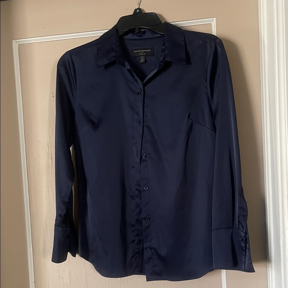Banana Republic Dark Blue Satin  Dress Shirt
